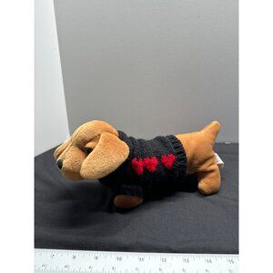 Lovin Dawg Dashshund Plush Toy With Black Knit Sweater & Red Hearts 10" Stuffed